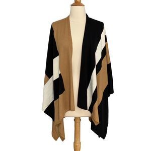 Parrish LA Colorblock Stevie Poncho Cape Wrap Sweater Camel Black Cream OS NWT